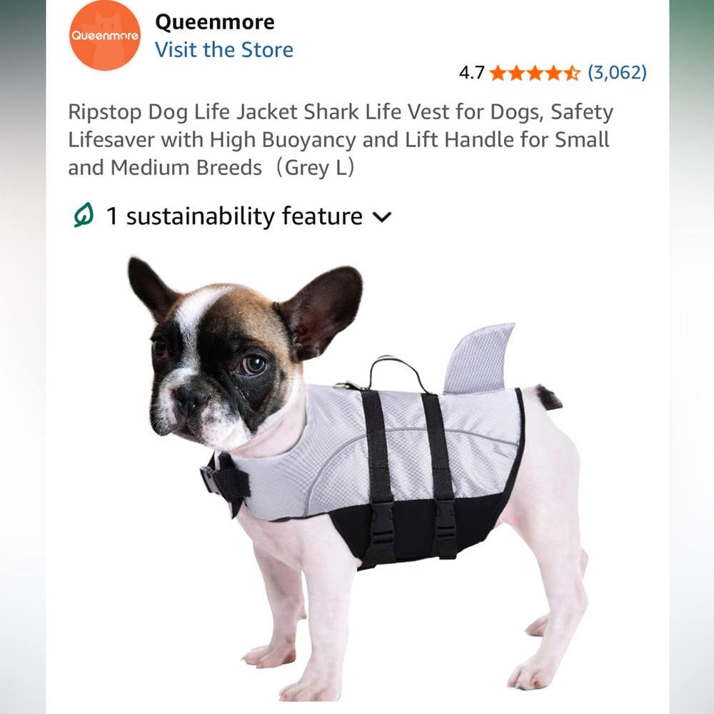 New Dog Life Jacket Shark fin life Vest High Buoyancy and Lift Handle sz large